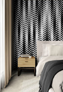 Black and White Minimal Retro Stripes Pattern Wallpaper.