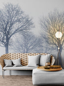 Black and White Snow Covered Trees Winter Landscape Wall Mural.