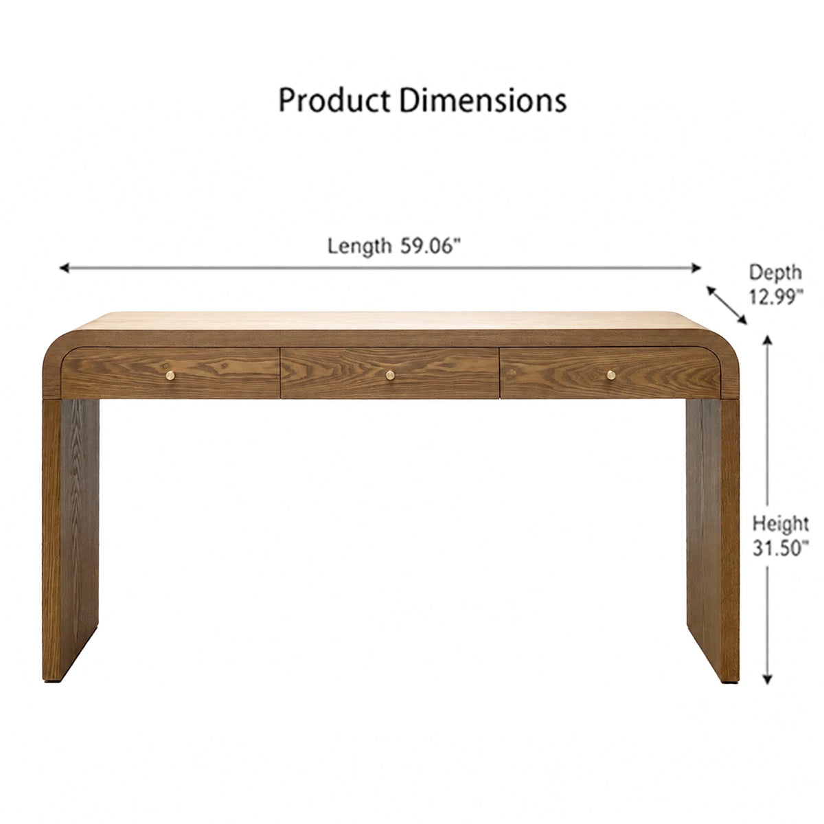 Walnut Curved Design 3-Drawer Long Console Table, photo 10 of 10