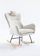 35.5 inch Rocking Chair with Pocket, Soft Teddy Fabric Rocking Chair for Nursery, Comfy Wingback Glider Rocker with Safe Solid Wood Base for Living Room Bedroom Balcony (white)