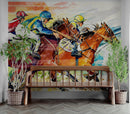 Jockey Equestrian Horse Racing Colorful Wall Mural.