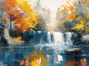 Tropical Waterfall Colorful Painting Wallpaper Mural.