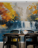 Tropical Waterfall Colorful Painting Wallpaper Mural.