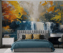 Tropical Waterfall Colorful Painting Wallpaper Mural.