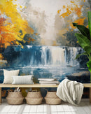 Tropical Waterfall Colorful Painting Wallpaper Mural.