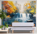 Tropical Waterfall Colorful Painting Wallpaper Mural.