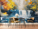 Tropical Waterfall Colorful Painting Wallpaper Mural.