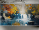 Tropical Waterfall Colorful Painting Wallpaper Mural.