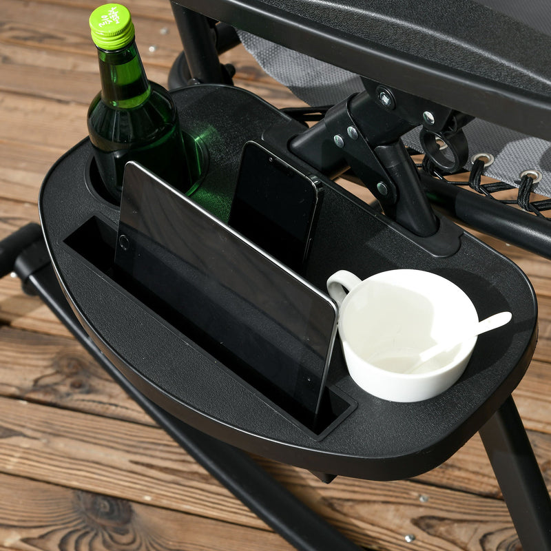 2 Pieces Outdoor Rocking Chairs, Foldable Reclining Zero Gravity Lounge Rocker with Pillow, Cup & Phone Holder, Combo Design with Folding Legs, Gray