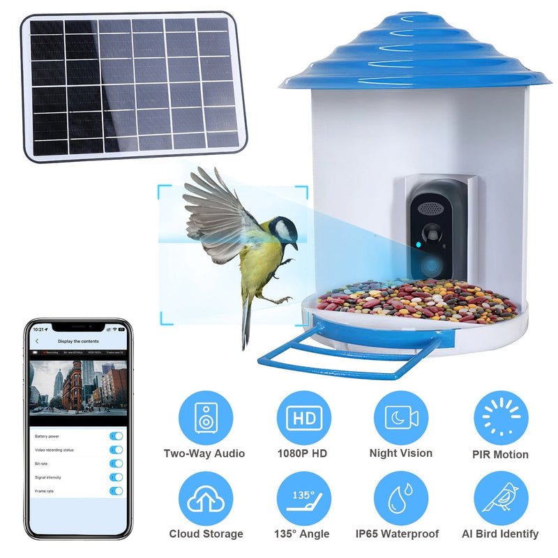 Smart Bird Feeder with Solar Powered Camera 1080P HD AI Identify PIR Motion Auto Capture Video Cloud Card Storage WiFi Connection App Control IP65 Wat, photo 13 of 14