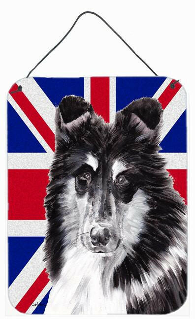 Black and White Collie with English Union Jack British Flag Wall or Door Hanging Prints SC9885DS1216