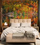 Colorful Autumn Forest Over Lake Wall Mural. Fall Foliage.