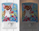 Chihuahua in flowers Ceramic Night Light Compact, UL-Certified, Ideal for Bedroom, Bathroom, Nursery, Hallway, Kitchen, 6x4x3, Multicolor