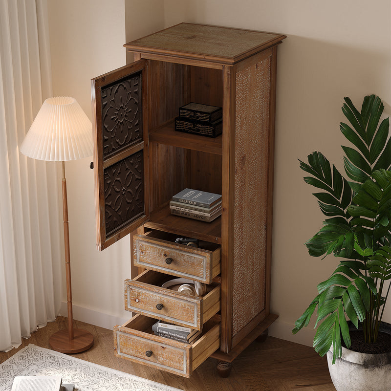 Rustic Wooden Storage Cabinet with Decorative Cutout Door & 3 Drawers, photo 4 of 10