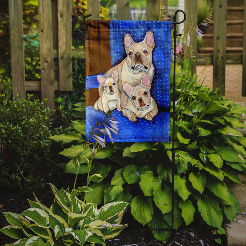 White Frenchies in Momma's Chair French Bulldog Garden Flag – Decorative Outdoor Yard Flag