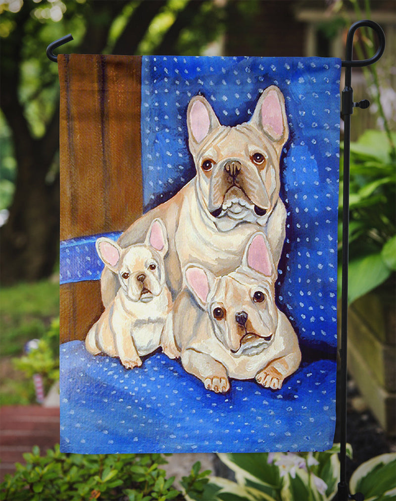 White Frenchies in Momma's Chair French Bulldog Garden Flag – Decorative Outdoor Yard Flag