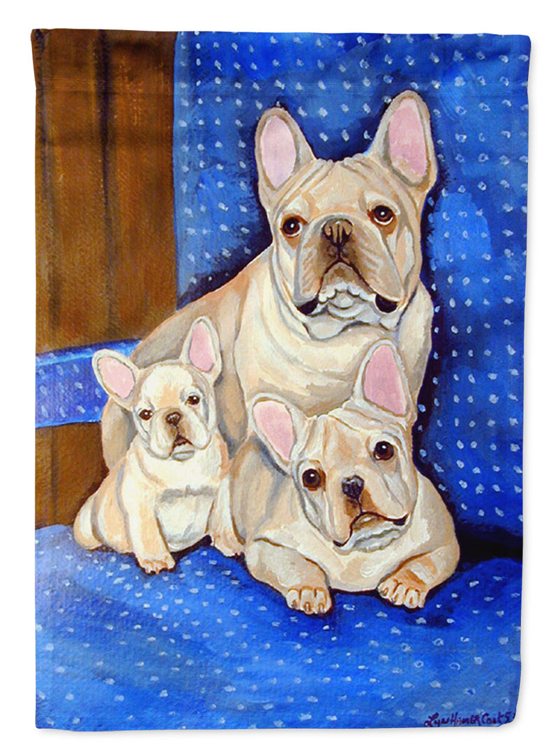 White Frenchies in Momma's Chair French Bulldog Garden Flag – Decorative Outdoor Yard Flag