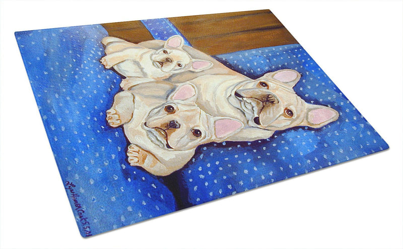 White Frenchies in Momma's Chair French Bulldog Glass Cutting Boards – Durable, Decorative Kitchen Art Large