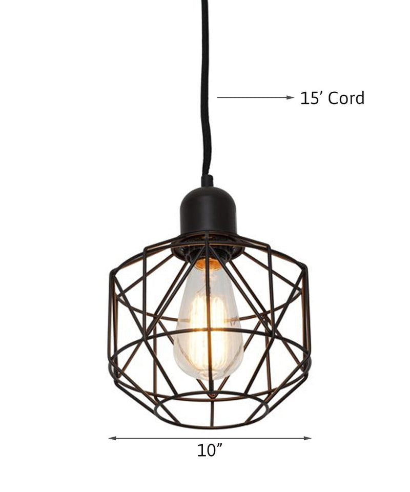 7"W 1-Light LED Metal Cage Plug-In Swag Pendant Lights (Set of 2) Bronze Finish