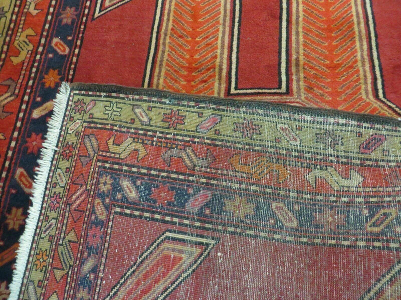 4' 10" X 11' Antique Handmade Turkish Kazak Wool Rug SHIELD Hand Knotted Red