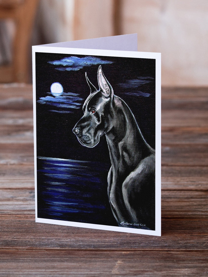 Black Great Dane in the Moonlight  Greeting Cards and Envelopes Pack of 8