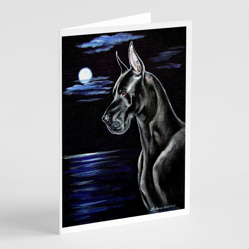 Black Great Dane in the Moonlight  Greeting Cards and Envelopes Pack of 8