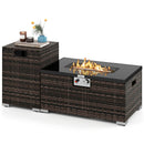 2-Piece Outdoor Rattan Fire Table Set 32 Inch Rectangle Gas Firepit with Tank Cover by LJGDeals