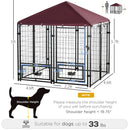 5' x 5' x 5' Dog Kennel Outdoor with Rotating Bowl Holders, Walk-in Pet Playpen, Welded Wire Steel Dog Fence with Water-and UV-Resistant Canopy, Black and Red