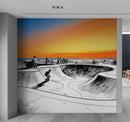 Vibrant Illustration of Skate Park Sunset Wall Mural.