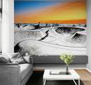 Vibrant Illustration of Skate Park Sunset Wall Mural.
