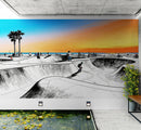 Vibrant Illustration of Skate Park Sunset Wall Mural.