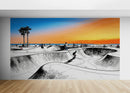 Vibrant Illustration of Skate Park Sunset Wall Mural.