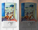 Lady with her Boxer Ceramic Night Light Compact, UL-Certified, Ideal for Bedroom, Bathroom, Nursery, Hallway, Kitchen, 6x4x3, Multicolor
