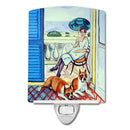 Lady with her Boxer Ceramic Night Light Compact, UL-Certified, Ideal for Bedroom, Bathroom, Nursery, Hallway, Kitchen, 6x4x3, Multicolor