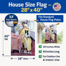 Lady with her Papillon House Flag 28x40 Porch Sleeve Pole Decorative Outside Yard Banner Artwork Wall Hanging, Polyester