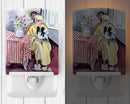 Lady with her Papillon Ceramic Night Light Compact, UL-Certified, Ideal for Bedroom, Bathroom, Nursery, Hallway, Kitchen, 6x4x3, Multicolor
