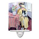 Lady with her Papillon Ceramic Night Light Compact, UL-Certified, Ideal for Bedroom, Bathroom, Nursery, Hallway, Kitchen, 6x4x3, Multicolor
