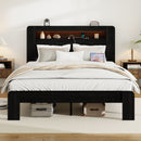 Wood Platform Bed Frame With Storage LED Light Headboard & USB by HouseOfZazla