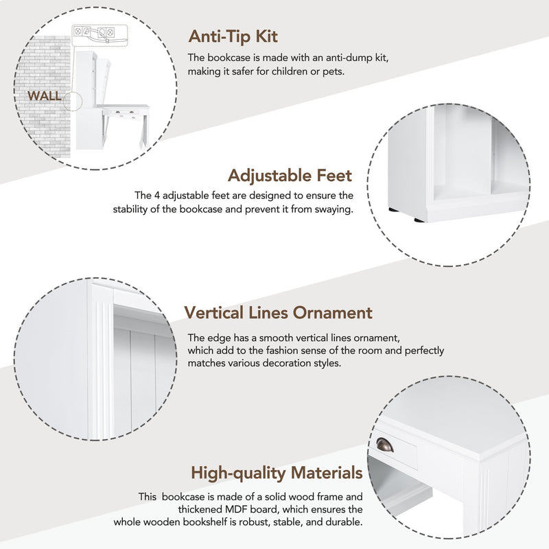83.4"Tall Bookshelf &Writting Desk Suite,Modern Bookcase Suite with LED Lighting, Drawers,Doors,Study Desk and Open Shelves,2-Piece Set for Living Room,Home Office,Study Room,White
