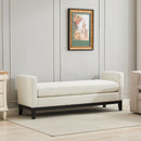 Elegant Upholstered Bench, Daybed, Ottoman With Wood Legs & Bolster Pillows - Ivory Boucle by HouseOfZazla