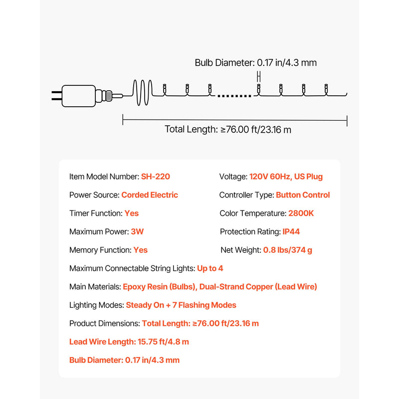LED Christmas String Lights, 200 LED, 76 Ft Connectable Warm, photo 10 of 10