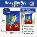 Lady with her  Fawn Pug House Flag 28x40 Porch Sleeve Pole Decorative Outside Yard Banner Artwork Wall Hanging, Polyester