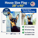 Min Pin Black and Tan House Flag 28x40 Porch Sleeve Pole Decorative Outside Yard Banner Artwork Wall Hanging, Polyester