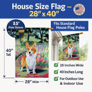 Pembroke Corgi Springtime House Flag 28x40 Porch Sleeve Pole Decorative Outside Yard Banner Artwork Wall Hanging, Polyester