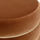 Edward 17.5" Round Upholstered Ottoman with Bullion Fringe Burnt