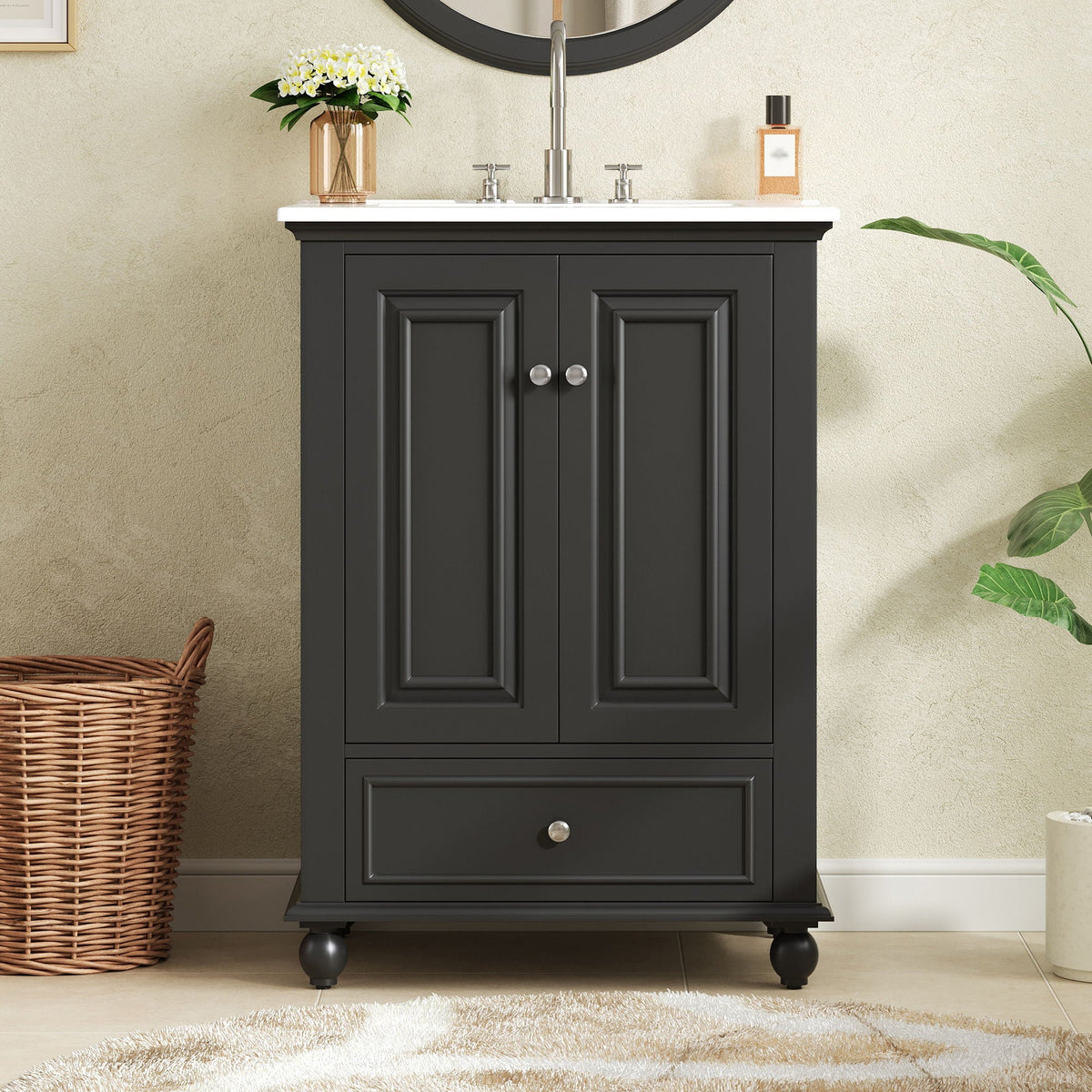 Modern Bathroom Vanity With Sink, Cabinet With Drawer And Dividers, Rectangular Storage Unit, photo 26 of 40