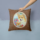 Corgi Momma loves Roses Throw Pillow - 14x14 Decorative Pillow – Art for Your Home & Patio 7084PW1414