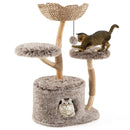 Wood Cat Tree Solid Pear Cat Tree with Perch and Sisal Scratching Posts-Brown by LJGDeals