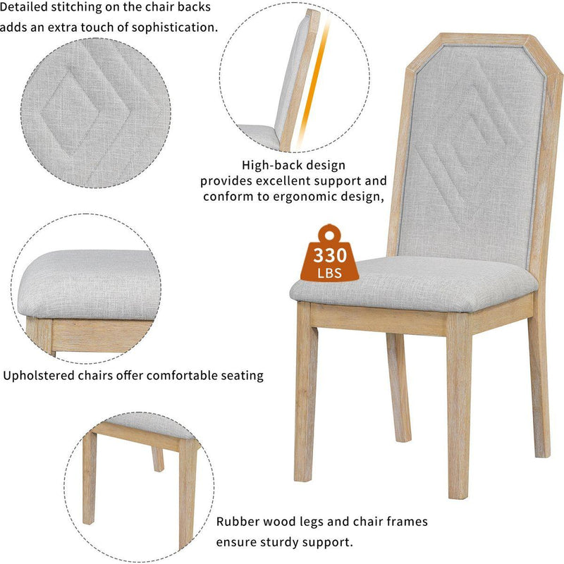 7-Piece Farmhouse Dining Set Classic Rustic Table and 6 high-back design Chairs for Dining Room, Kitchen (Natural Wood Wash)