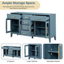 6-drawer and 2-Cabinet Retro Sideboard with Extra Large Storage Space, with Gold Handles and Solid Wood Legs, for Kitchen and Living Room (Antique Blue)